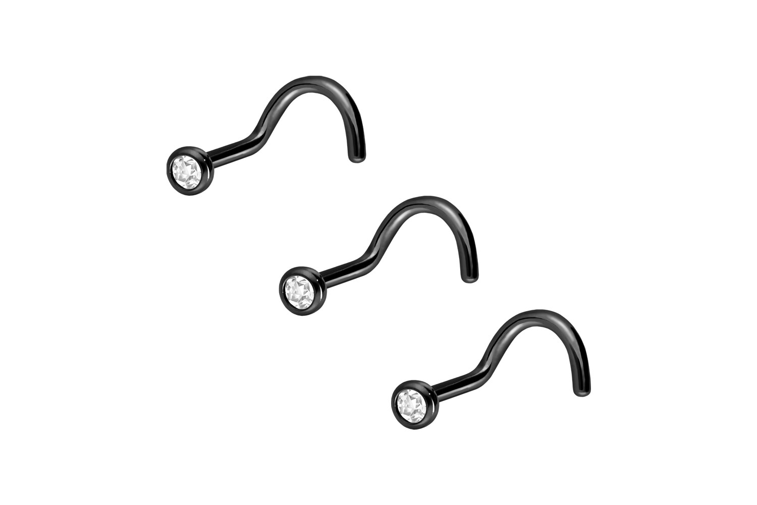 3er Set Titan Nasenstecker Nasenpiercing Spirale KRISTALL